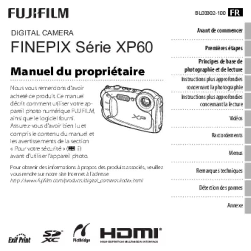 Mode d'emploi FUJIFILM FINEPIX XP60