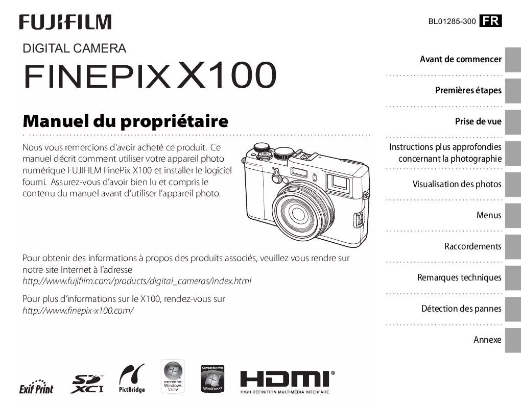 Mode d'emploi FUJIFILM FINEPIX X100