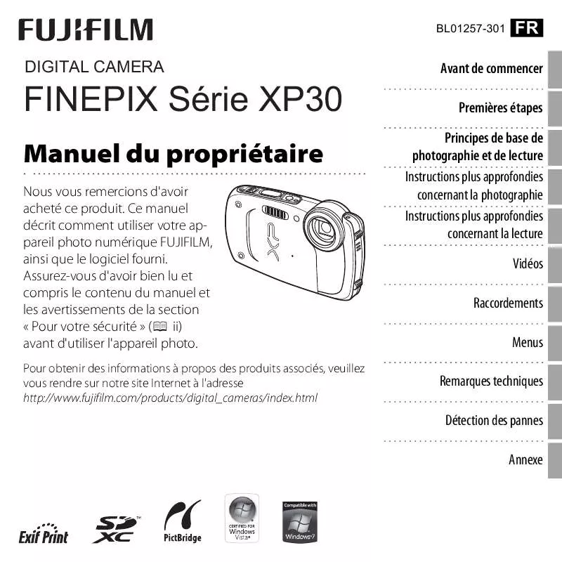 Mode d'emploi FUJIFILM FINEPIX XP30