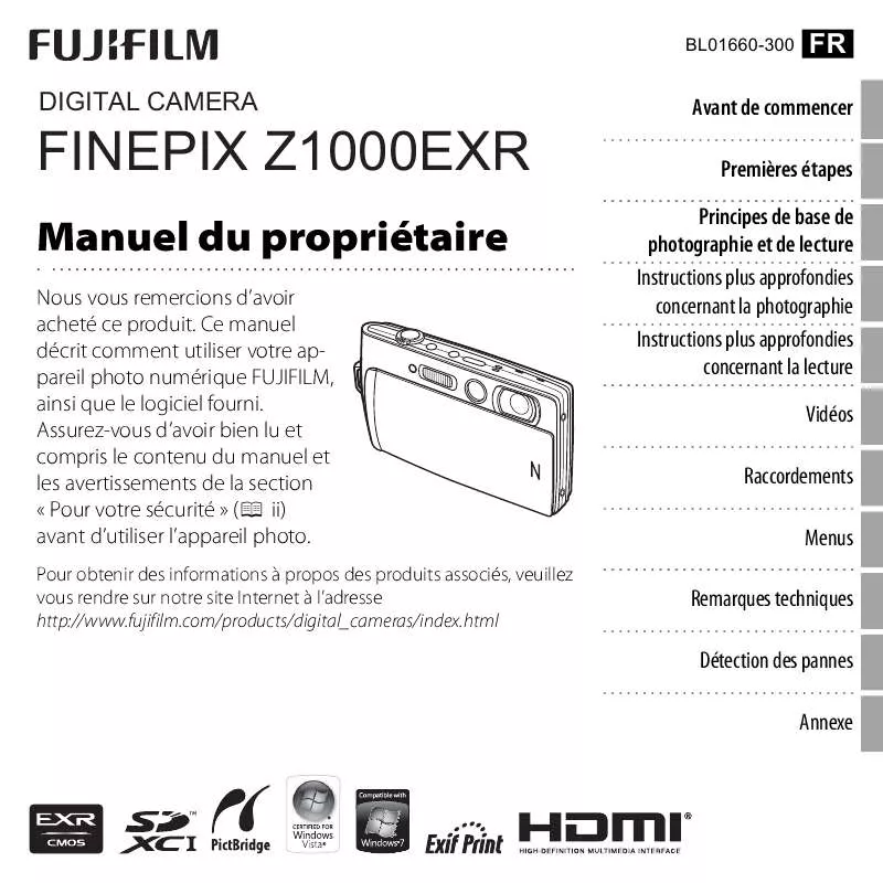 Mode d'emploi FUJIFILM FINEPIX Z1000EXR