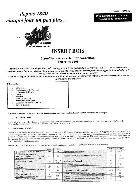 Mode d'emploi GODIN 3268 INSERT BOIS