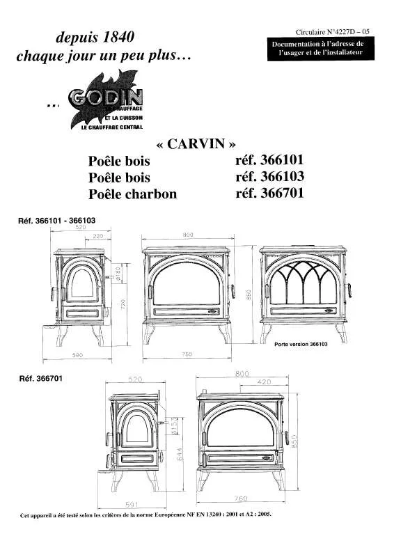 Mode d'emploi GODIN 366103 CARVIN