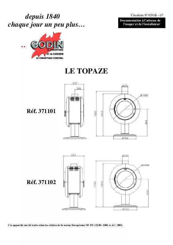 Mode d'emploi GODIN 371101 TOPAZE