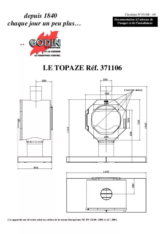 Mode d'emploi GODIN 371106 TOPAZE