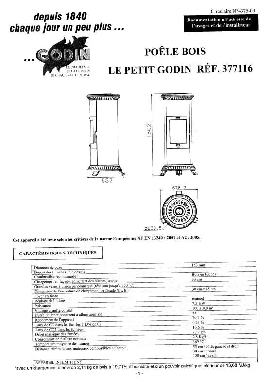 Mode d'emploi GODIN 377116 PETIT GODIN