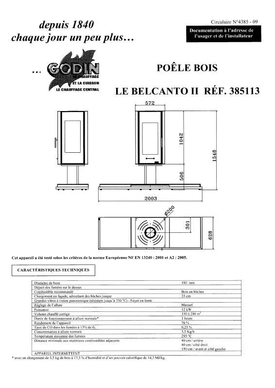 Mode d'emploi GODIN 385113 BELCANTO II