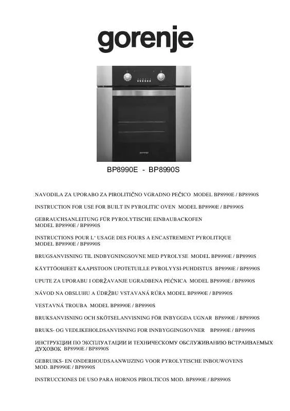 Mode d'emploi GORENJE BP8990E