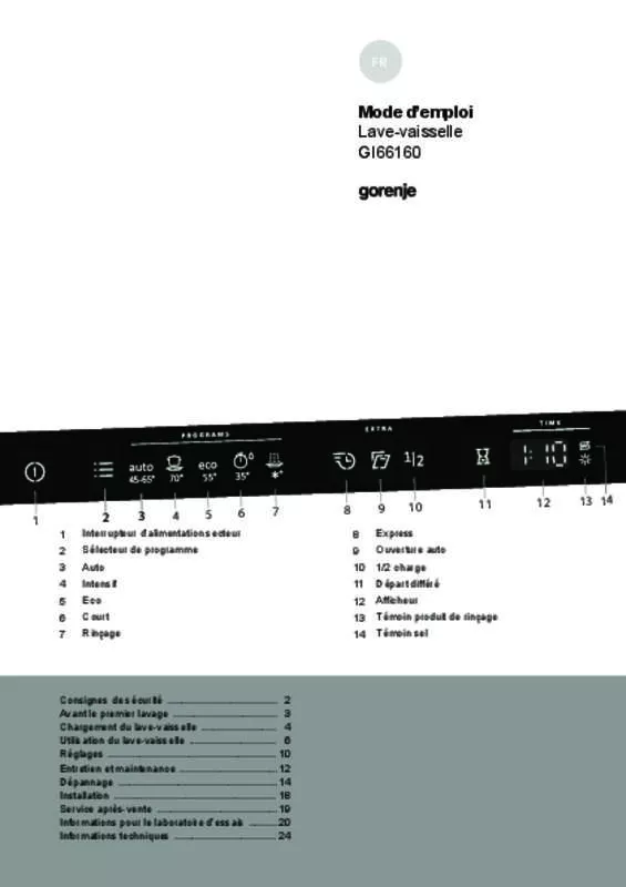 Mode d'emploi GORENJE GI66160