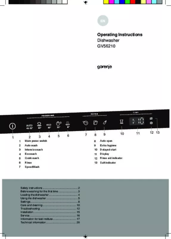 Mode d'emploi GORENJE GV56210