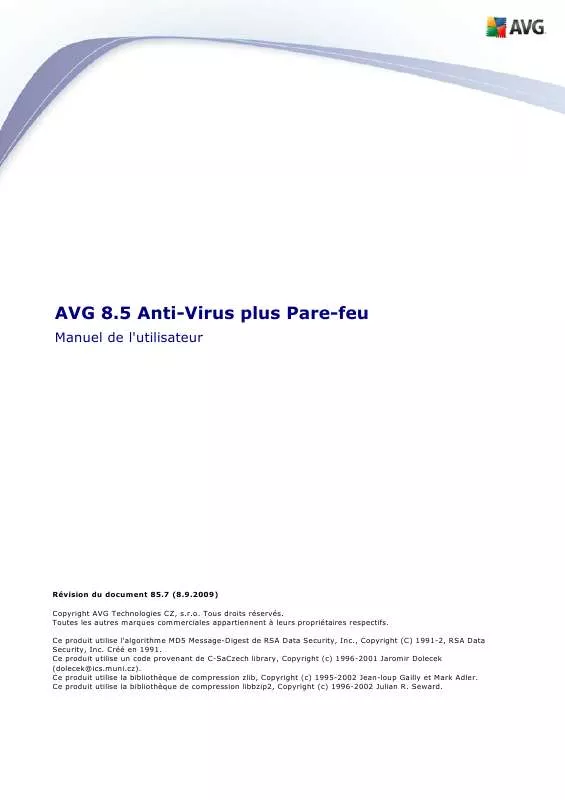Mode d'emploi GRISOFT AVG 8.5 ANTI-VIRUS PLUS PARE-FEU