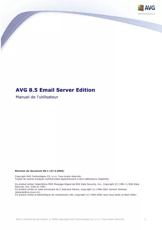 Mode d'emploi GRISOFT AVG 8.5 EMAIL SERVER EDITION