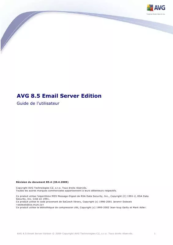 Mode d'emploi GRISOFT AVG 8.5 EMAIL SERVER