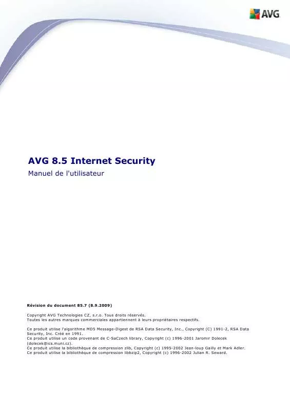 Mode d'emploi GRISOFT AVG 8.5 INTERNET SECURITY