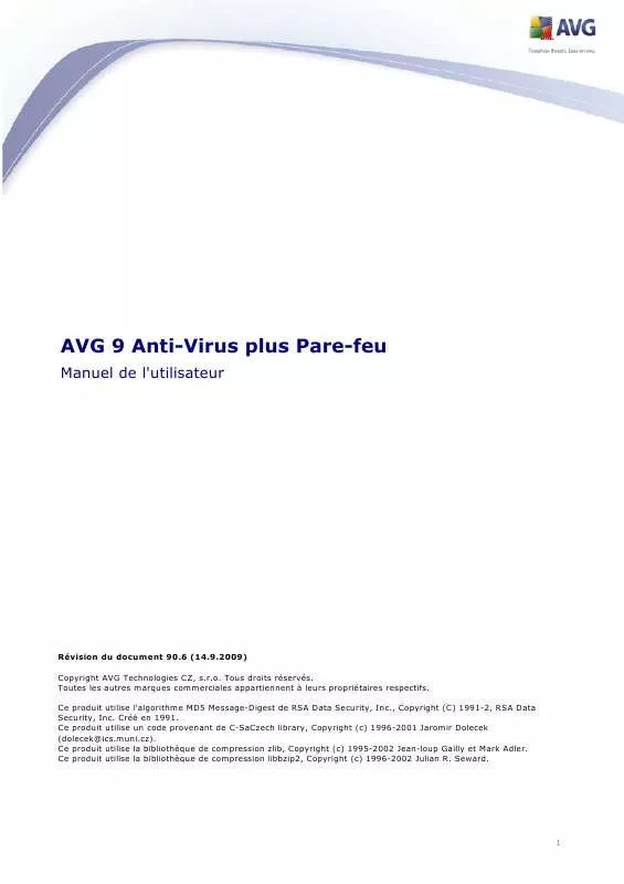 Mode d'emploi GRISOFT AVG 9 ANTI-VIRUS PLUS PARE-FEU