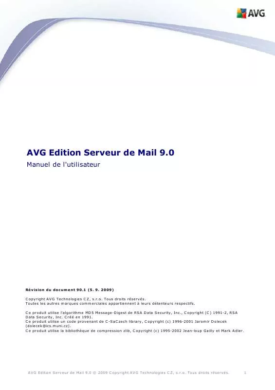 Mode d'emploi GRISOFT AVG EDITION SERVEUR DE MAIL 9.0