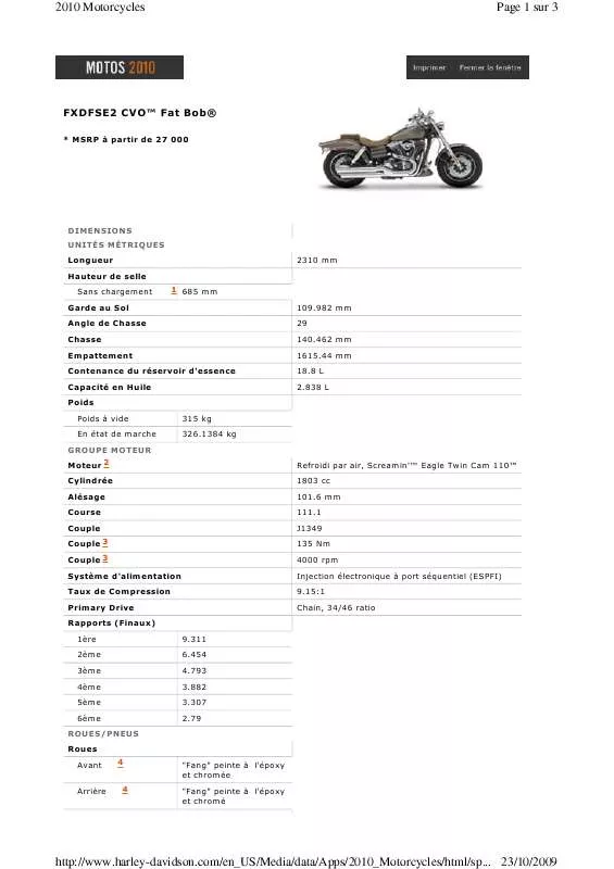 Mode d'emploi HARLEY-DAVIDSON CVO FAT BOB