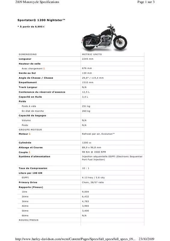 Mode d'emploi HARLEY-DAVIDSON SPORTSTER 1200 NIGHTSTER