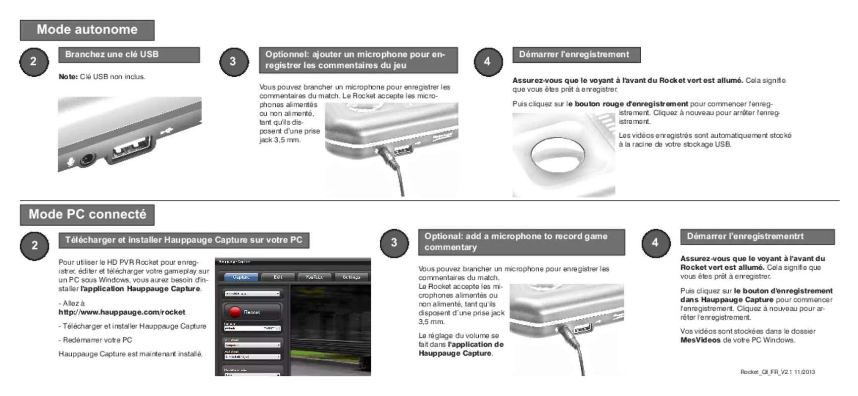 Mode d'emploi HAUPPAUGE HDPVR ROCKET