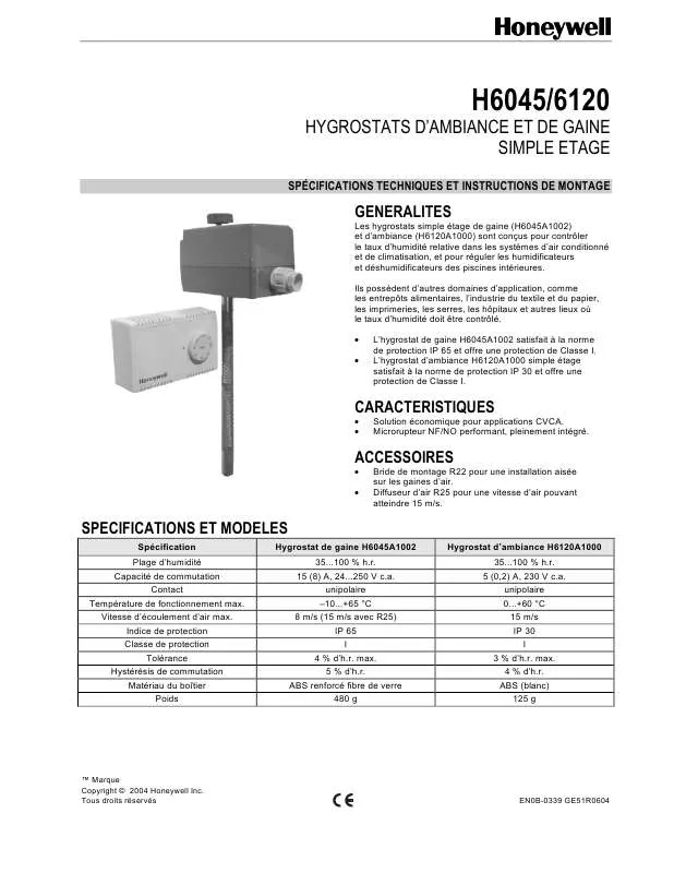 Mode d'emploi HONEYWELL H6045