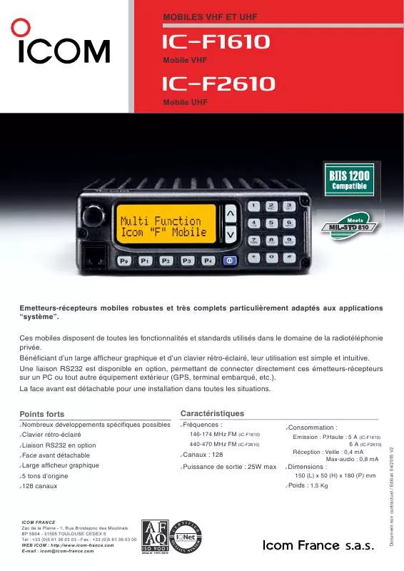 Mode d'emploi ICOM IC-F2610