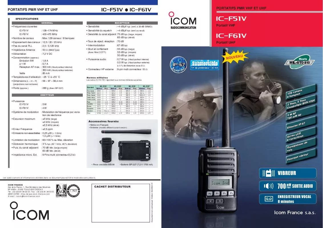 Mode d'emploi ICOM IC-F61V