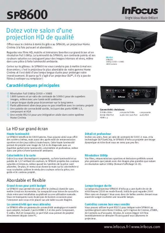 Mode d'emploi INFOCUS SP8600