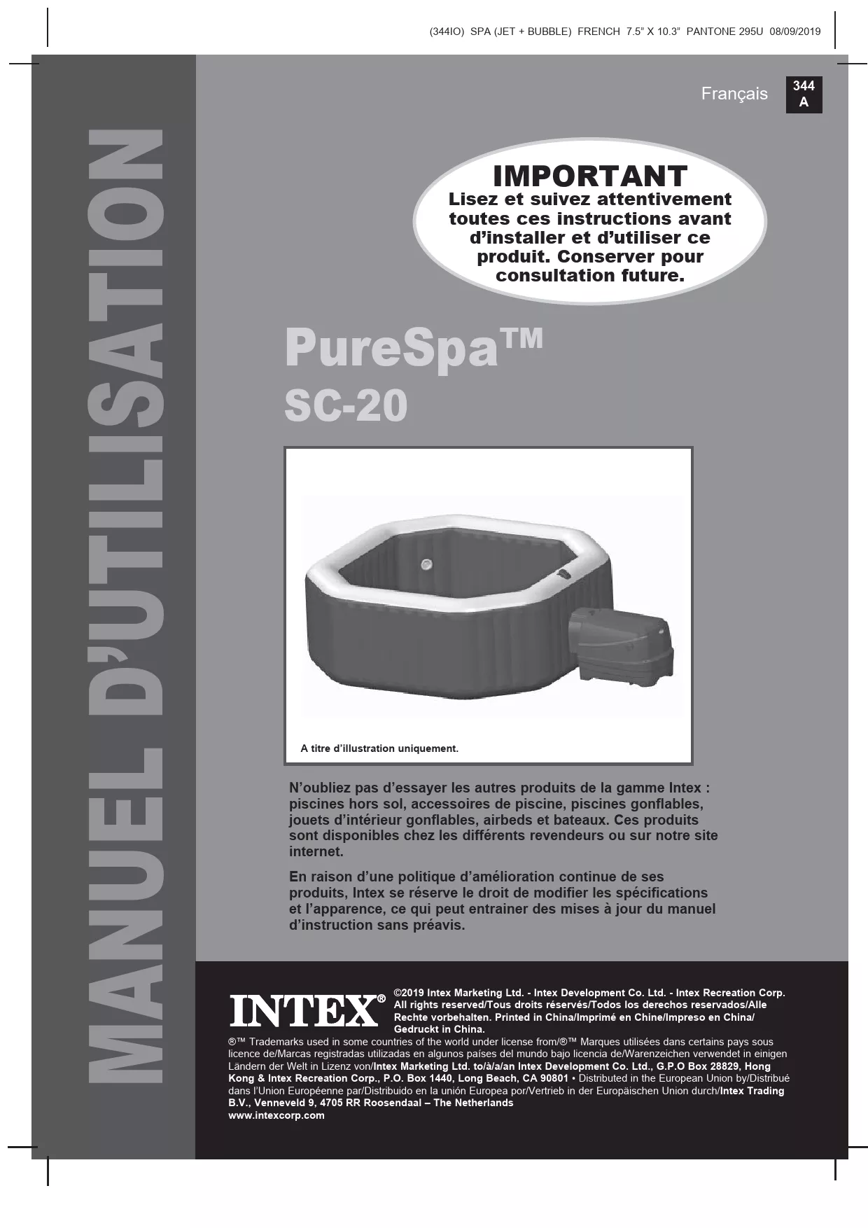 Mode d'emploi INTEX PURESPA CARBONE