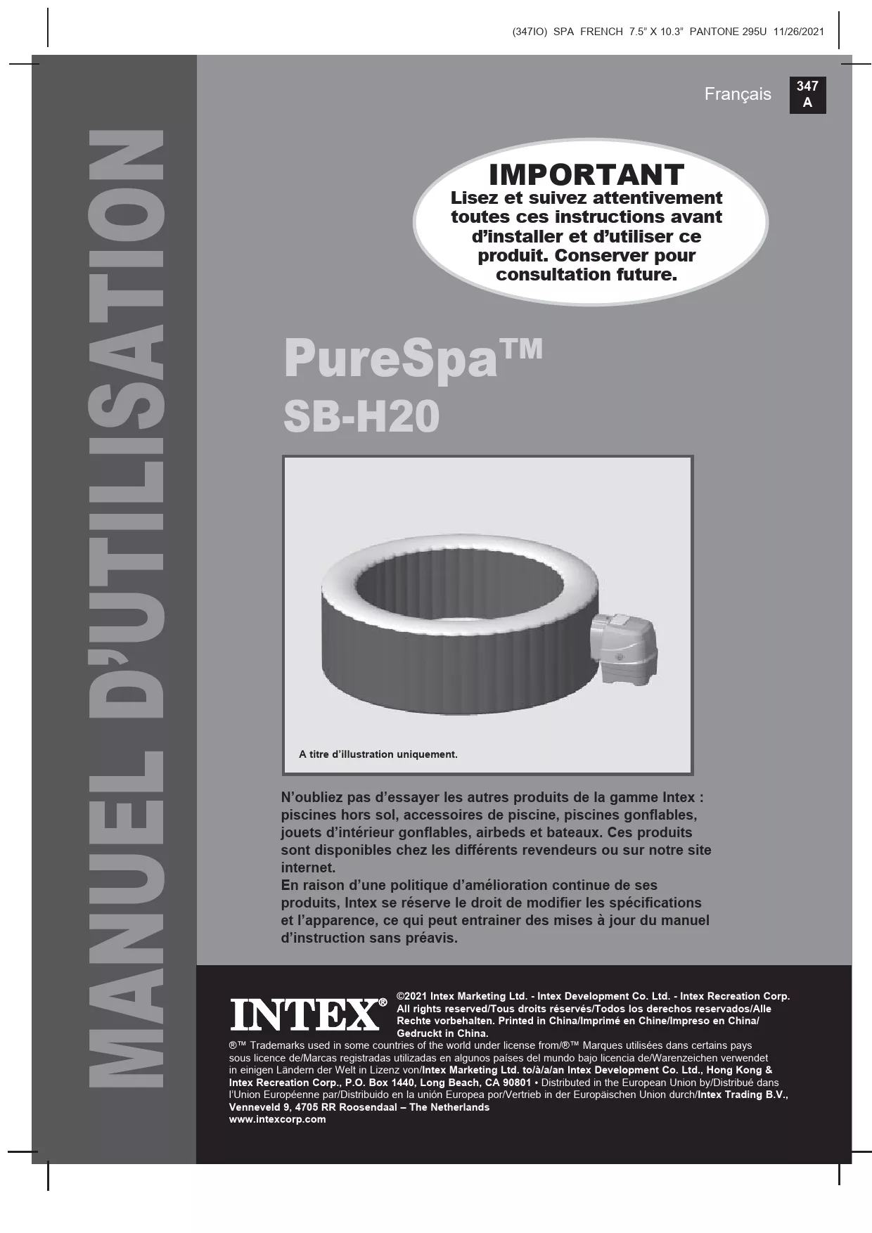 Mode d'emploi INTEX PURESPA PLUS BULLES