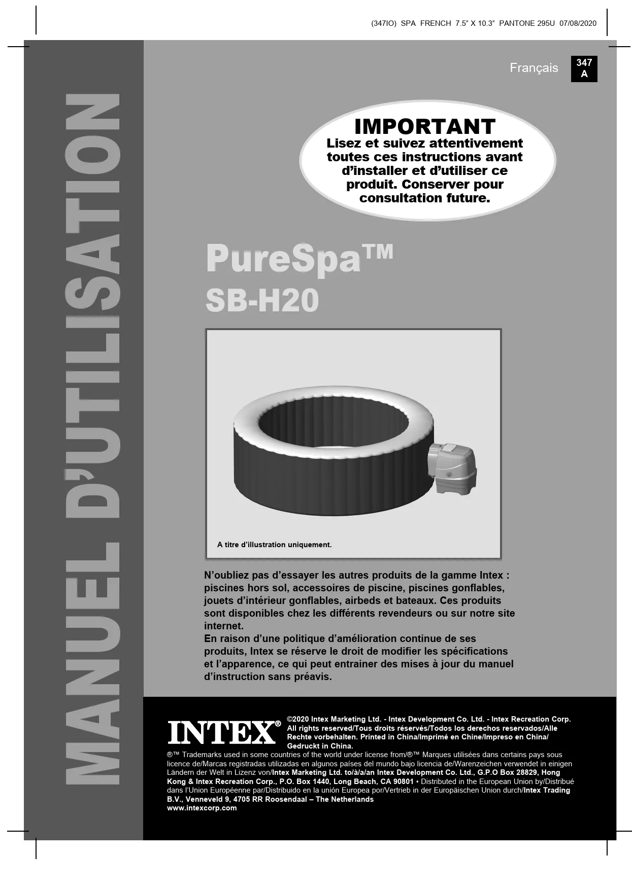 Mode d'emploi INTEX PURESPA SAHARA ROND BULLES