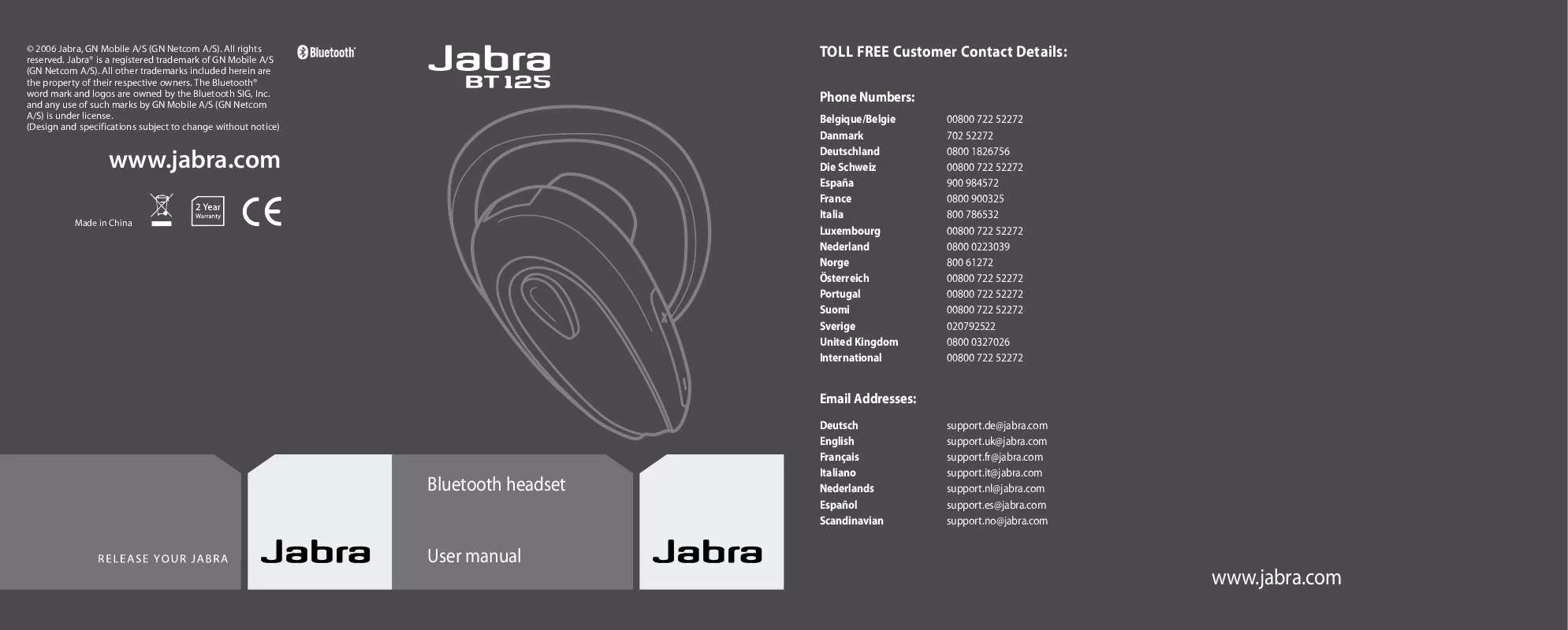 Mode d'emploi JABRA BT 125