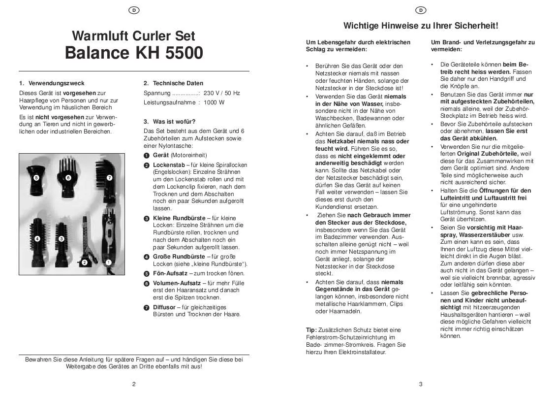 Mode d'emploi KOMPERNASS BALANCE KH 5500 SET DE FER A FRISER A AIR CHAUD