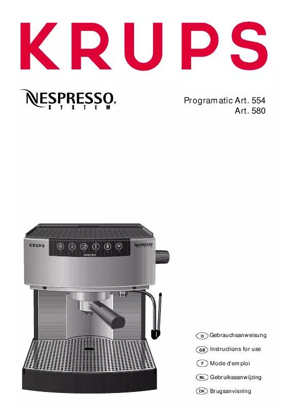 Mode d'emploi KRUPS NESPRESSO PROGRAMATIC 554