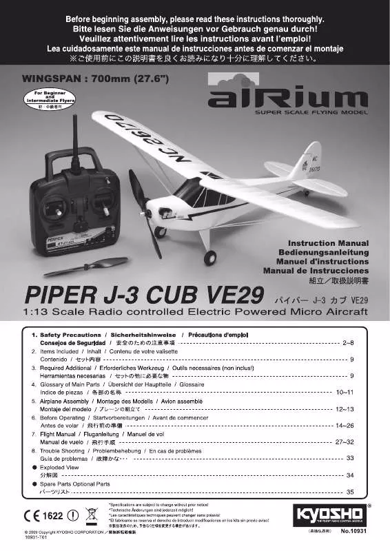 Mode d'emploi KYOSHO AIRIUM PIPER J-3