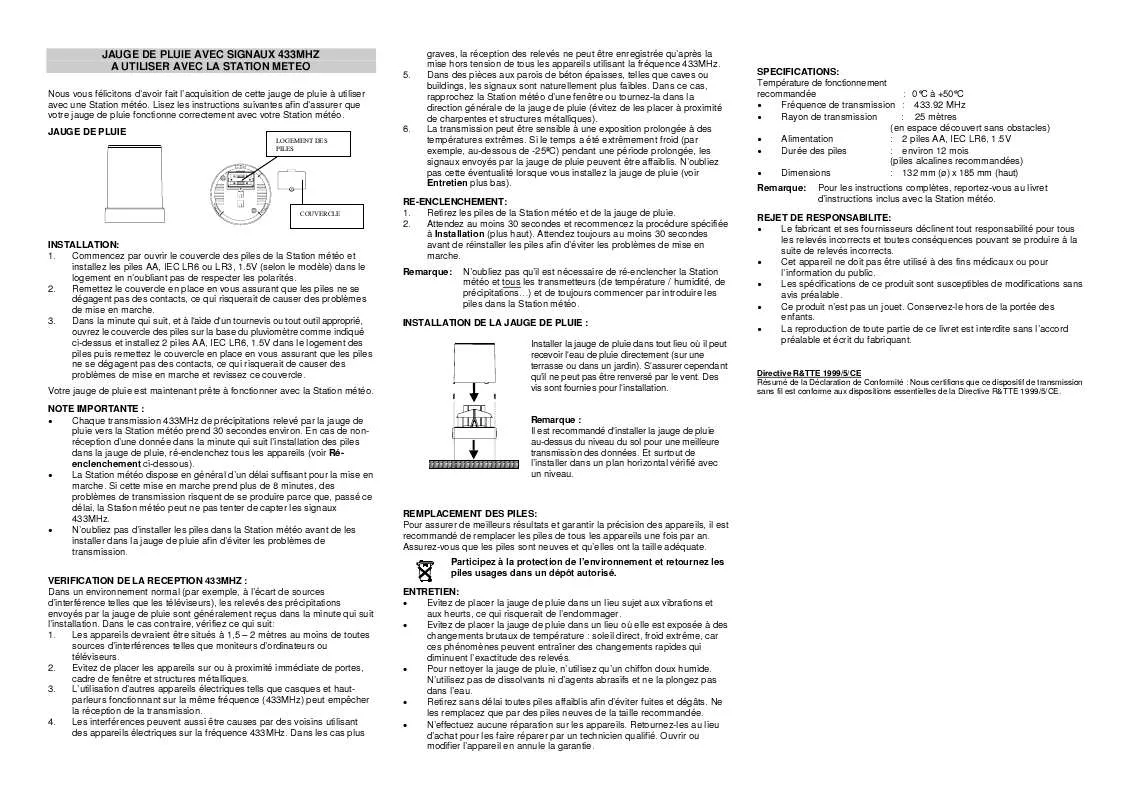 Mode d'emploi LA CROSSE TECHNOLOGY TX5