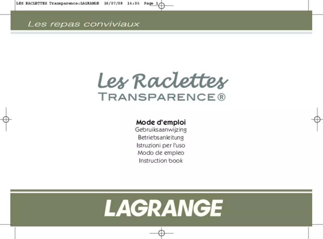 Mode d'emploi LAGRANGE RACLETTE 4 TRANSPARENCE