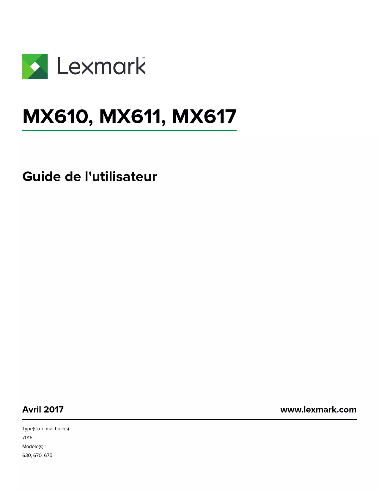 Mode d'emploi LEXMARK MX611D