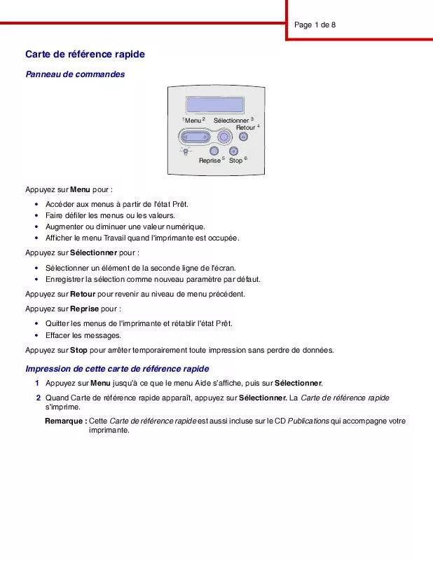 Mode d'emploi LEXMARK T630N VE