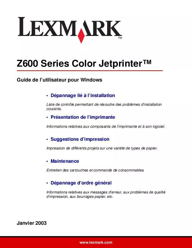 Mode d'emploi LEXMARK Z600