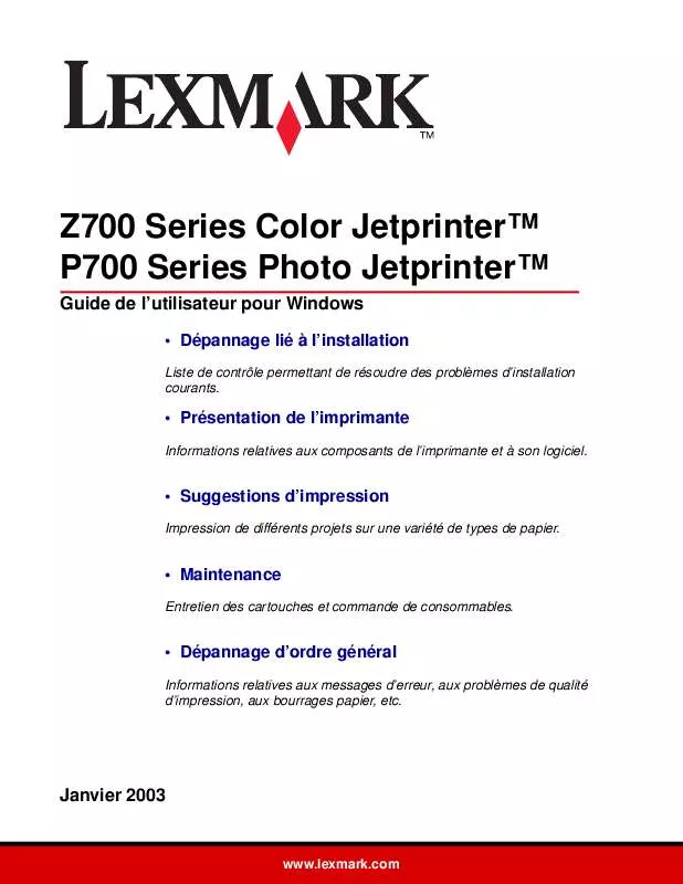 Mode d'emploi LEXMARK Z705