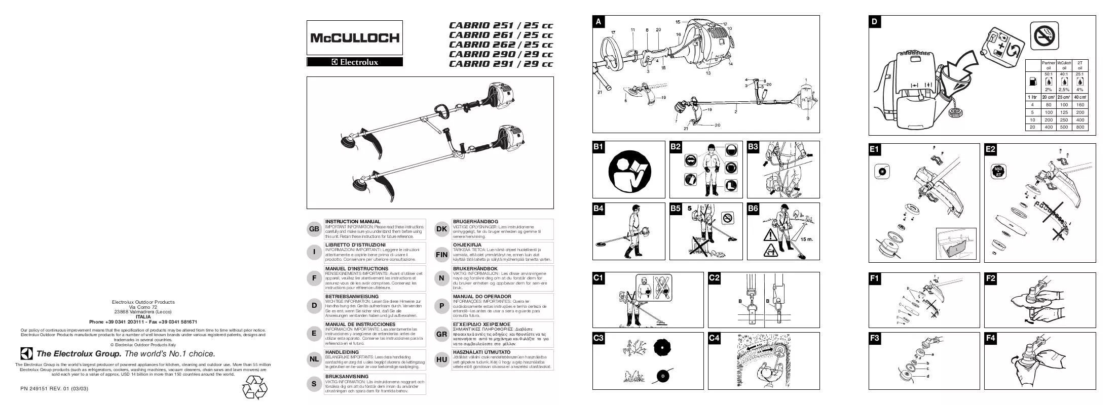 Mode d'emploi MCCULLOCH CABRIO 290 W/ THERMIC BAG