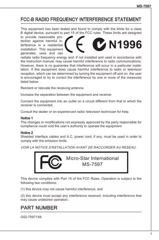 Mode d'emploi MSI MS-7597