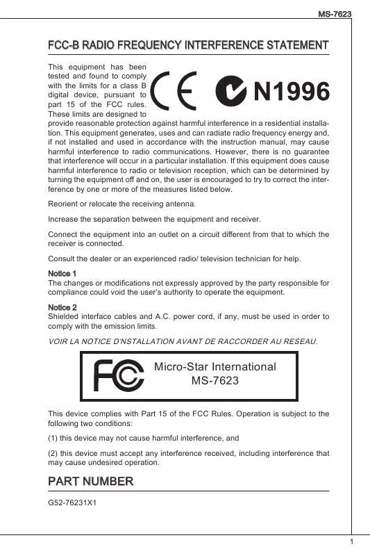 Mode d'emploi MSI MS-7623 760GM-P33