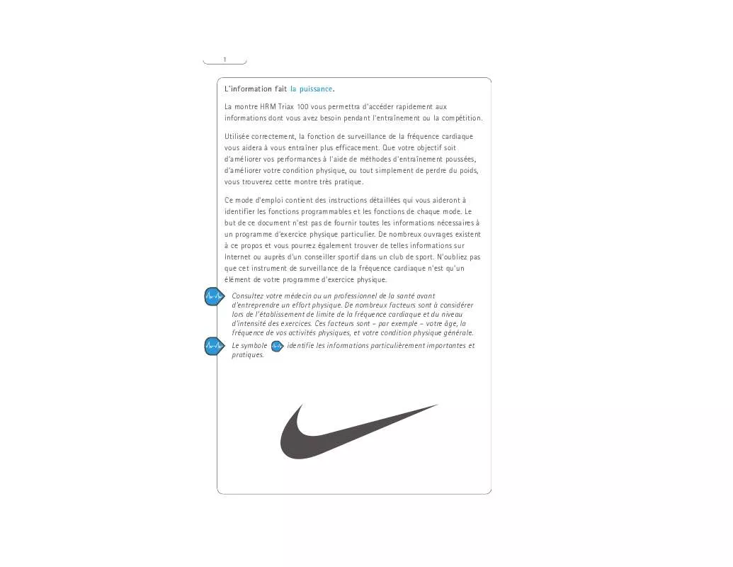 Mode d'emploi NIKE HRM TRIAX 100