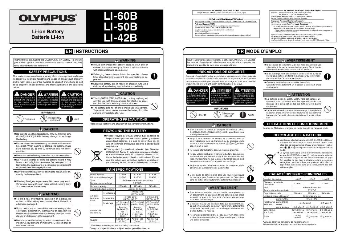 Mode d'emploi OLYMPUS LI-42B