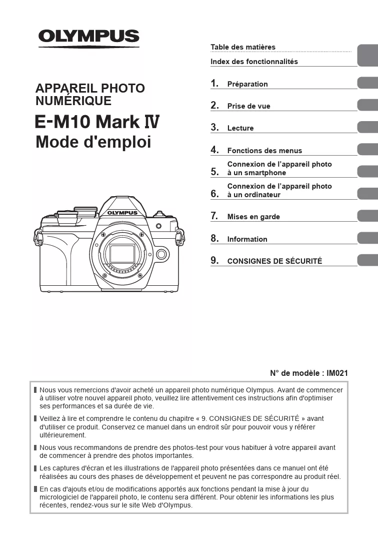 Mode d'emploi OLYMPUS OM-D E-M10 MARK IV