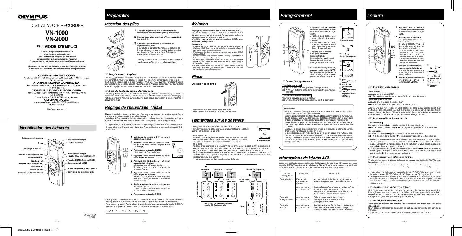 Mode d'emploi OLYMPUS VN-2000