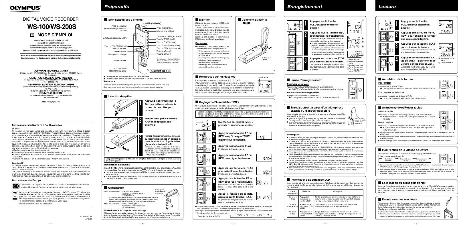 Mode d'emploi OLYMPUS WS-100