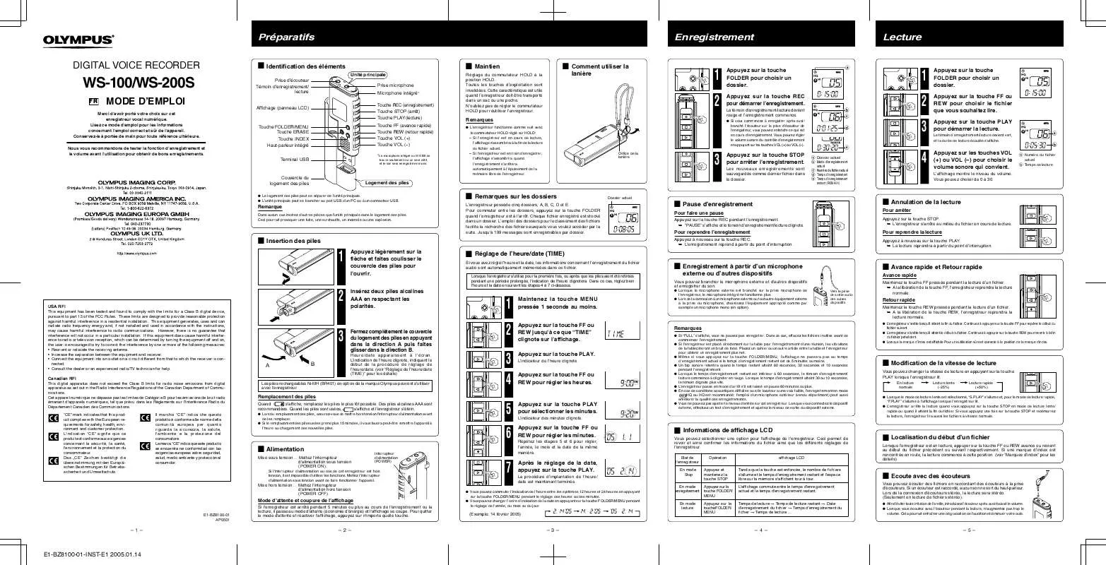 Mode d'emploi OLYMPUS WS-200S