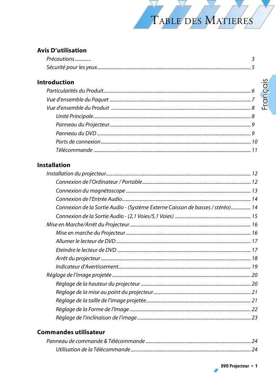 Mode d'emploi OPTOMA DV11