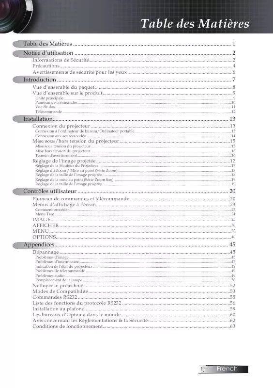 Mode d'emploi OPTOMA ES520